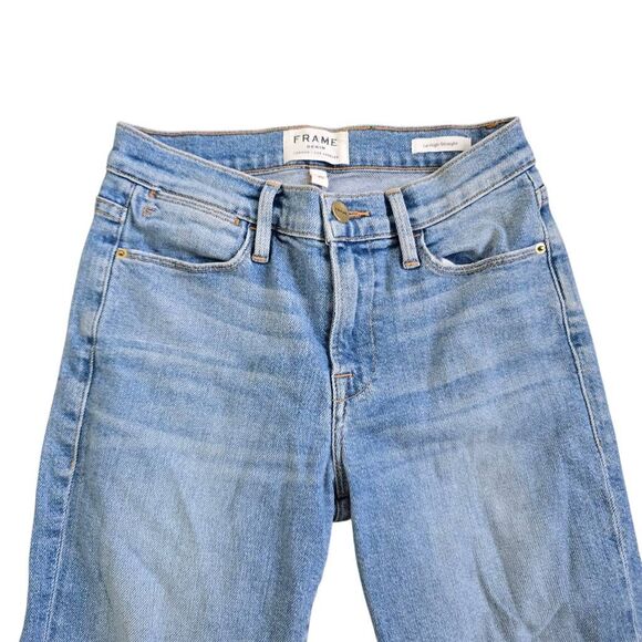 Frame Le High Jeans Women's 25 Blue Denim Frayed Hem‎ Ankle Zip Stretch Straight - Picture 3 of 9